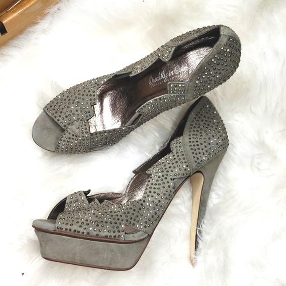 Jeffrey Campbell LUXE Turner Gray Studded Heels Size 8.5 peep toe - Picture 11 of 11